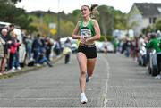 23 April 2023; Zoie Richie of Rathfarnham WSAF AC, Dublin, on her way to finishing second in the senior women's event during the 123.ie National Road Relay Championships at Raheny in Dublin. Photo by Sam Barnes/Sportsfile