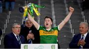 24 April 2023; Kerry captain Killian O'Sullivan lifts the cup after the EirGrid GAA Football U20 Munster Championship Final match between Cork and Kerry at Páirc Uí Chaoimh in Cork. Photo by Eóin Noonan/Sportsfile