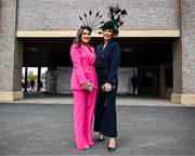 25 April 2023; Racegoers Ciara O'Neill and Niamh Risbin from Bohermeen, Meath, prior to racing on day one of the Punchestown Festival at Punchestown Racecourse in Kildare. Photo by Harry Murphy/Sportsfile