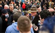 25 April 2023; Trainer Willie Mullins speaks to journalists after sending out Facile Vega to win the KPMG Champion Novice Hurdle during day one of the Punchestown Festival at Punchestown Racecourse in Kildare. Photo by Harry Murphy/Sportsfile