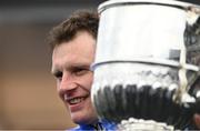 25 April 2023; Jockey Paul Townend with the trophy after riding Energumene to win the William Hill Champion Steeplechase during day one of the Punchestown Festival at Punchestown Racecourse in Kildare. Photo by Harry Murphy/Sportsfile