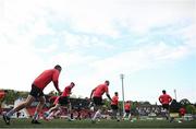 28 April 2023; Derry City warm-up before the SSE Airtricity Men's Premier Division match between Derry City and St Patrick's Athletic at The Ryan McBride Brandywell Stadium in Derry. Photo by Ramsey Cardy/Sportsfile
