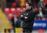 28 April 2023; Derry City head coach Ruaidhrí Higgins before the SSE Airtricity Men's Premier Division match between Derry City and St Patrick's Athletic at The Ryan McBride Brandywell Stadium in Derry. Photo by Ramsey Cardy/Sportsfile