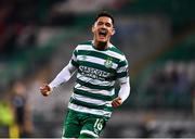 28 April 2023; Trevor Clarke of Shamrock Rovers celebrates after scoring his side's second goal during the SSE Airtricity Men's Premier Division match between Shamrock Rovers and Sligo Rovers at Tallaght Stadium in Dublin. Photo by Tyler Miller/Sportsfile