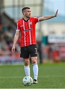28 April 2023; Michael Duffy of Derry City during the SSE Airtricity Men's Premier Division match between Derry City and St Patrick's Athletic at The Ryan McBride Brandywell Stadium in Derry. Photo by Ramsey Cardy/Sportsfile