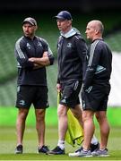 5 May 2023; Leinster coaches, from left, backs coach Andrew Goodman, head coach Leo Cullen and senior coach Stuart Lancaster during a Leinster Rugby captain's run at the Aviva Stadium in Dublin. Photo by Harry Murphy/Sportsfile