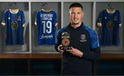 11 May 2023; Ronan Coughlan of Waterford with his award for the SSE Airtricity / SWI Player of the Month for April 2023 at the Waterford Regional Sports Centre. Photo by Stephen McCarthy/Sportsfile