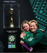 10 May 2023; Republic of Ireland manager Vera Pauw and Republic of Ireland supporter Annie Mulholland, age 8, from Newbridge, Kildare, with the FIFA Women’s World Cup trophy, part of the FIFA Women’s World Cup Trophy Tour in Dublin, at The Mansion House. The FIFA Women’s World Cup Trophy Tour began in February and is visiting all 32 of the tournament’s participating nations – more countries than ever before! The tour is ‘Going Beyond’ to inspire people of all ages to get excited about the FIFA Women’s World Cup Australia & New Zealand 2023. Photo by Stephen McCarthy/Sportsfile