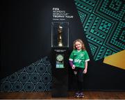 10 May 2023; Republic of Ireland supporter Annie Mulholland, age 8, from Newbridge, Kildare, with the FIFA Women’s World Cup trophy, part of the FIFA Women’s World Cup Trophy Tour in Dublin, at The Mansion House. The FIFA Women’s World Cup Trophy Tour began in February and is visiting all 32 of the tournament’s participating nations – more countries than ever before! The tour is ‘Going Beyond’ to inspire people of all ages to get excited about the FIFA Women’s World Cup Australia & New Zealand 2023. Photo by Stephen McCarthy/Sportsfile