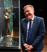 10 May 2023; Michael McGrath TD, Minister for Finance, with the FIFA Women’s World Cup trophy, part of the FIFA Women’s World Cup Trophy Tour in Dublin, at The Mansion House. The FIFA Women’s World Cup Trophy Tour began in February and is visiting all 32 of the tournament’s participating nations – more countries than ever before! The tour is ‘Going Beyond’ to inspire people of all ages to get excited about the FIFA Women’s World Cup Australia & New Zealand 2023. Photo by Stephen McCarthy/Sportsfile