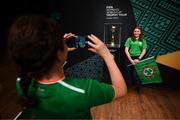 10 May 2023; Ella Sherlock, from Knocklyon, a member of the CP football development academy, with the FIFA Women’s World Cup trophy, part of the FIFA Women’s World Cup Trophy Tour in Dublin, at The Mansion House. The FIFA Women’s World Cup Trophy Tour began in February and is visiting all 32 of the tournament’s participating nations – more countries than ever before! The tour is ‘Going Beyond’ to inspire people of all ages to get excited about the FIFA Women’s World Cup Australia & New Zealand 2023. Photo by Stephen McCarthy/Sportsfile