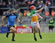10 May 2023; Charlie Mitchell of Offaly in action against Jack O'Shea of Dublin during the oneills.com Leinster GAA Hurling U20 Championship Semi-Final match between Offaly and Dublin at Glenisk O'Connor Park in Tullamore, Offaly. Photo by Piaras Ó Mídheach/Sportsfile
