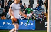 12 May 2023; Tunde Owolabi of Cork City celebrates after scoring his side's first goal during the SSE Airtricity Men's Premier Division match between Dundalk and Cork City at Oriel Park in Dundalk, Louth. Photo by Ramsey Cardy/Sportsfile