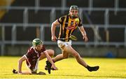 12 May 2023; Greg Kelly of Kilkenny in action against Michael Fallon of Galway during the Electric Ireland Leinster GAA Hurling Minor Championship Final match between Kilkenny and Galway at Laois Hire O’Moore Park in Portlaoise, Laois. Photo by Eóin Noonan/Sportsfile