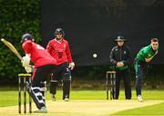 15 May 2023; Trent McKeegan of North West Warriors delivers to Murray Commins of Munster Reds during the Cricket Ireland Inter-Provincial Series match between Munster Reds and North West Warriors at The Mardyke in Cork. Photo by Eóin Noonan/Sportsfile