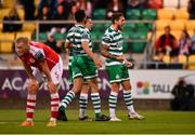 15 May 2023; Lee Grace of Shamrock Rovers, right, celebrates after scoring his side's first goal during the SSE Airtricity Men's Premier Division match between Shamrock Rovers and St Patrick's Athletic at Tallaght Stadium in Dublin. Photo by Tyler Miller/Sportsfile