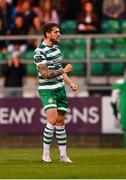 15 May 2023; Lee Grace of Shamrock Rovers, right, celebrates after scoring his side's first goal during the SSE Airtricity Men's Premier Division match between Shamrock Rovers and St Patrick's Athletic at Tallaght Stadium in Dublin. Photo by Tyler Miller/Sportsfile