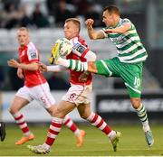 15 May 2023; Graham Burke of Shamrock Rovers in action against Jamie Lennon of St Patrick's Athletic during the SSE Airtricity Men's Premier Division match between Shamrock Rovers and St Patrick's Athletic at Tallaght Stadium in Dublin. Photo by Stephen McCarthy/Sportsfile