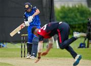 16 May 2023; Tim Tector of Leinster Lightning deals with a delivery from Ruhan Pretorius of Northern Knights during the CI Inter-Provincial Series 2023 match between Leinster Lightning and Northern Knights at Pembroke Cricket Club in Dublin. Photo by Brendan Moran/Sportsfile