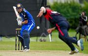 16 May 2023; Tim Tector of Leinster Lightning watches a delivery from Ruhan Pretorius of Northern Knights during the CI Inter-Provincial Series 2023 match between Leinster Lightning and Northern Knights at Pembroke Cricket Club in Dublin. Photo by Brendan Moran/Sportsfile