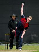 16 May 2023; Matthew Foster of Northern Knights bowls during the CI Inter-Provincial Series 2023 match between Leinster Lightning and Northern Knights at Pembroke Cricket Club in Dublin. Photo by Brendan Moran/Sportsfile