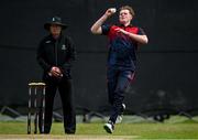 16 May 2023; Matthew Foster of Northern Knights bowls during the CI Inter-Provincial Series 2023 match between Leinster Lightning and Northern Knights at Pembroke Cricket Club in Dublin. Photo by Brendan Moran/Sportsfile