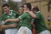 23 June 2004; Glen Telford, second from left, Ireland, celebrates with team-mates after scoring a try for his side. IRB Under 21 World Rugby Championship, Semi-Final, Ireland v Australia, Hughenden, Glasgow, Scotland. Picture credit; Brian Lawless / SPORTSFILE