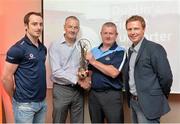 26 August 2013; Robert Emmets GAA club member Derek Foley, 2nd from right, from Templeogue, Dublin, has been announced as winner of the 2013 Dublin’s Finest Supporter award, a competition devised by Dublin sponsors Vodafone to recognise grass roots fans around the county. He received his award from former Dublin football goalkeeper John O'Leary, current Dublin hurler Ryan O'Dwyer and Vodafone Sponsorship Manager Robert Hyland. Winner of Vodafone's Dublin's Finest Supporter Competition Announced, Croke Park, Dublin. Picture credit: Brendan Moran / SPORTSFILE