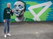 18 May 2023; Republic of Ireland international Louise Quinn poses in front of a mural during a send off event ahead of the FIFA Women's World Cup 2023 hosted by Blessington AFC in Wicklow. Photo by Stephen McCarthy/Sportsfile