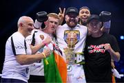 20 May 2023; Thomas Carty and his team celebrate after his vacant Boxing Union of Ireland celtic heavyweight title fight with Jay McFarlane at the 3Arena in Dublin. Photo by Stephen McCarthy/Sportsfile