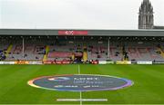 20 May 2023; The LGBT Ireland centre circle banner before the SSE Airtricity Women's Premier Division match between Bohemians and Athlone Town at Dalymount Park in Dublin. Photo by Seb Daly/Sportsfile