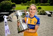 29 May 2023; In attendance at the launch of the 2023 TG4 All-Ireland Ladies Football Championships, at Durrow Castle in Durrow, Laois, is Síofra Ní Chonaill of Clare with the Mary Quinn Memorial Cup. The very first All-Ireland Ladies Senior Football Final, between winners Tipperary and opponents Offaly, was played in Durrow in 1974, while the 2023 decider at Croke Park on Sunday August 13 will mark the LGFA’s 50th All-Ireland Senior Final. The 2023 TG4 All-Ireland Ladies Football Championships get underway on the weekend of June 10/11, with the opening round of Intermediate Fixtures. All games in the 2023 TG4 All-Ireland Championships will be available live to viewers, either on TG4 or via the LGFA’s live-streaming portal: https://bit.ly/3oktfD5 #ProperFan Photo by Brendan Moran/Sportsfile