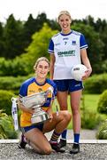 29 May 2023; In attendance at the launch of the 2023 TG4 All-Ireland Ladies Football Championships, at Durrow Castle in Durrow, Laois, are Síofra Ní Chonaill of Clare, left, and Amy Hamill of Monaghan with the Mary Quinn Memorial Cup. The very first All-Ireland Ladies Senior Football Final, between winners Tipperary and opponents Offaly, was played in Durrow in 1974, while the 2023 decider at Croke Park on Sunday August 13 will mark the LGFA’s 50th All-Ireland Senior Final. The 2023 TG4 All-Ireland Ladies Football Championships get underway on the weekend of June 10/11, with the opening round of Intermediate Fixtures. All games in the 2023 TG4 All-Ireland Championships will be available live to viewers, either on TG4 or via the LGFA’s live-streaming portal: https://bit.ly/3oktfD5 #ProperFan Photo by Brendan Moran/Sportsfile