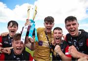 27 May 2023; East Cork players including captain Scott Molloy, centre, celebrate with the trophy after the GAA Celtic Challenge Cup Finals match between East Cork and Dublin at St Brendan’s Park in Birr, Offaly. Photo by Michael P Ryan/Sportsfile