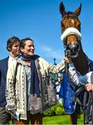 28 May 2023; Princess Zahra Aga Khan with Tahiyra after winning the Tattersalls Irish 1,000 Guineas during the Tattersalls Irish Guineas Festival at The Curragh Racecourse in Kildare. Photo by David Fitzgerald/Sportsfile