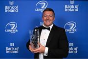 28 May 2023; Liam Turner with the Just Eat Tackle of the Year award at the Leinster Rugby Awards Ball, which took place at the Clayton Hotel Burlington Road in Dublin, was a celebration of the 2022/23 Leinster Rugby season. Photo by Ramsey Cardy/Sportsfile
