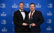 28 May 2023; Brian Glavin, left, and Conor Ryan of St Mary's CBS, Portlaoise, with the Best Menswear Development School of the Year award at the Leinster Rugby Awards Ball, which took place at the Clayton Hotel Burlington Road in Dublin, was a celebration of the 2022/23 Leinster Rugby season. Photo by Ramsey Cardy/Sportsfile