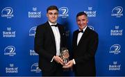 28 May 2023; Garry Ringrose is presented The Irish Times Try of the Year award by Noel O'Reilly of The Irish Times at the Leinster Rugby Awards Ball, which took place at the Clayton Hotel Burlington Road in Dublin, was a celebration of the 2022/23 Leinster Rugby season. Photo by Ramsey Cardy/Sportsfile