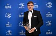 28 May 2023; Garry Ringrose with the BDO Supporters Player of the Year award at the Leinster Rugby Awards Ball, which took place at the Clayton Hotel Burlington Road in Dublin, was a celebration of the 2022/23 Leinster Rugby season. Photo by Ramsey Cardy/Sportsfile