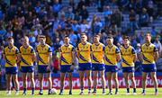 28 May 2023; Roscommon players, from left, Cian McKeon, Eoin McCormack, Dylan Ruane, Brian Stack, Enda Smith, Eddie Nolan, Conor Hussey, Ben O'Carroll, and Niall Daly, before the GAA Football All-Ireland Senior Championship Round 1 match between Dublin and Roscommon at Croke Park in Dublin. Photo by Ramsey Cardy/Sportsfile