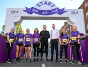 4 June 2023; In attendance at 2023 Vhi Women’s Mini Marathon are, from left, Vhi ambassador Lorraine Fanneran, Vhi ambassador Emer Kelly, Vhi ambassador Aimee Connolly, Vhi head of corporate communications Brighid Smyth, Women's Mini Marathon general manager Dave O'Leary, Vhi chief executive officer Brian Walsh, Vhi ambassador Dearbhla Toal and Vhi ambassador Nikki Bradley. More than 20,000 Women from all over the country took to the streets of Dublin to run, walk and jog the 10km route, raising much needed funds for hundreds of charities around the country. For further information please log on to www.vhiwomensminimarathon.ie Photo by Stephen McCarthy/Sportsfile