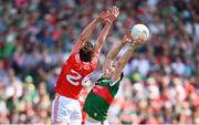 4 June 2023; Jason Doherty of Mayo in action against Ciaran Murphy of Louth during the GAA Football All-Ireland Senior Championship Round 2 match between Mayo and Louth at Hastings Insurance MacHale Park in Castlebar, Mayo. Photo by Seb Daly/Sportsfile