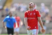 4 June 2023; Niall Sharkey of Louth after his side's defeat in the GAA Football All-Ireland Senior Championship Round 2 match between Mayo and Louth at Hastings Insurance MacHale Park in Castlebar, Mayo. Photo by Seb Daly/Sportsfile
