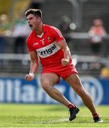 4 June 2023; Conor Doherty of Derry celebrates after scoring his side's first goal during the GAA Football All-Ireland Senior Championship Round 2 match between Donegal and Derry at MacCumhaill Park in Ballybofey, Donegal. Photo by Brendan Moran/Sportsfile