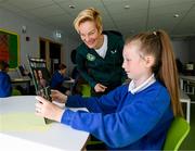 7 June 2023; Republic of Ireland manager Vera Pauw and Grace McMahon during the launch of the Republic of Ireland women's FIFA Women's World Cup school activity book at St. Patrick's National School in Corduff, Dublin. Photo by Stephen McCarthy/Sportsfile