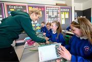 7 June 2023; Republic of Ireland manager Vera Pauw with Grace McMahon during the launch of the Republic of Ireland women's FIFA Women's World Cup school activity book at St. Patrick's National School in Corduff, Dublin. Photo by Stephen McCarthy/Sportsfile