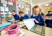 7 June 2023; Grace McMahon during the launch of the Republic of Ireland women's FIFA Women's World Cup school activity book with Republic of Ireland manager Vera Pauw at St Patrick's National School in Corduff, Dublin. Photo by Stephen McCarthy/Sportsfile