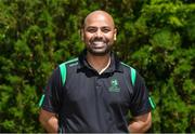 5 June 2023; Umpire, Azam Baig, poses for a portrait during the Evoke Super Series 2023 match between Scorchers and Typhoons at Oak Hill Cricket Club in Kilbride, Wicklow. Photo by Tyler Miller/Sportsfile