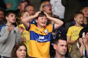 10 June 2023; Clare supporter Dan Carey during the 2023 All-Ireland U14 Bronze Final match between Clare and Wicklow at McDonagh Park in Nenagh, Tipperary. Photo by Michael P Ryan/Sportsfile