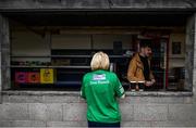 10 June 2023; Fermanagh supporter Anne McGrail at the shop before the Tailteann Cup Preliminary Quarter Final match between Fermanagh and Laois at Brewster Park in Enniskillen, Fermanagh. Photo by David Fitzgerald/Sportsfile